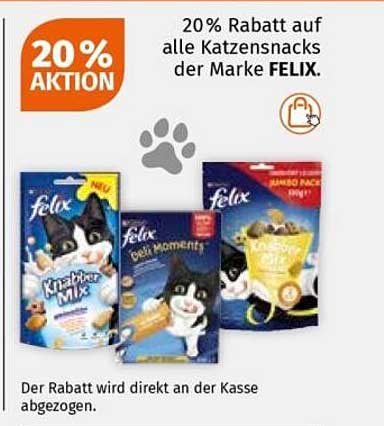 20% Rabatt auf alle Katzensnacks der Marke FELIX.