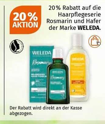 20% Rabatt auf die Haarpflegeserie Rosmarin und Hafer der Marke WELEDA.