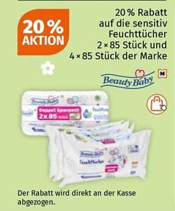 20 % Rabatt auf die sensitiv Feuchttücher 2 × 85 Stück und 4 × 85 Stück der Marke Beauty Baby
