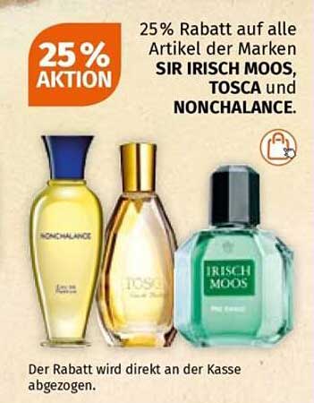 25% Rabatt auf alle Artikel der Marken SIR IRISCH MOOS, TOSCA und NONCHALANCE.