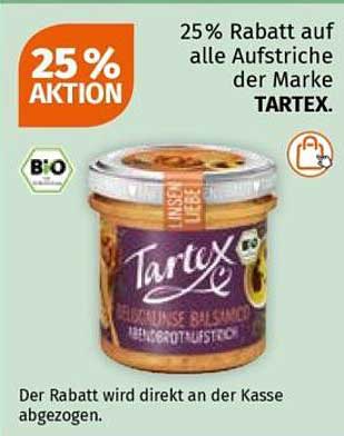 25% Rabatt auf alle Aufstriche der Marke TARTEX.
