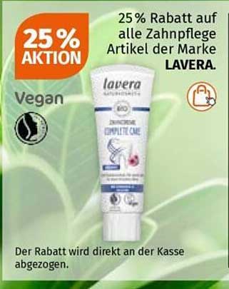 25% Rabatt auf alle Zahnpflege Artikel der Marke LAVERA.