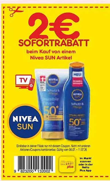 2€ SOFORTRABATT beim Kauf von einem Nivea SUN Artikel