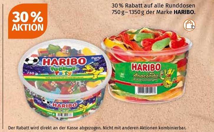 30% Rabatt auf alle Runddosen 750 g - 1350 g der Marke HARIBO