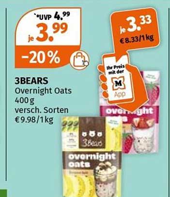 3BEARS Overnight Oats 400 g versch. Sorten