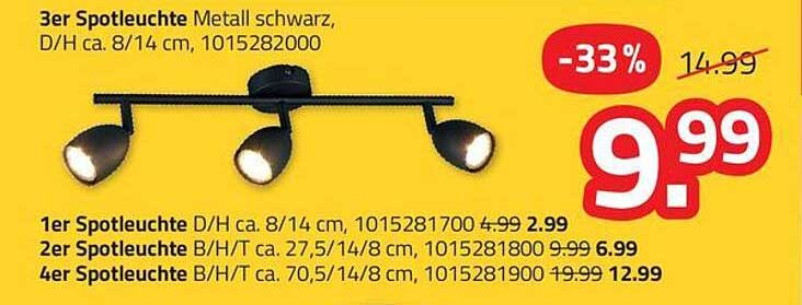 3er Spotleuchte Metall schwarz, D/H ca. 8/14 cm, 1015282000