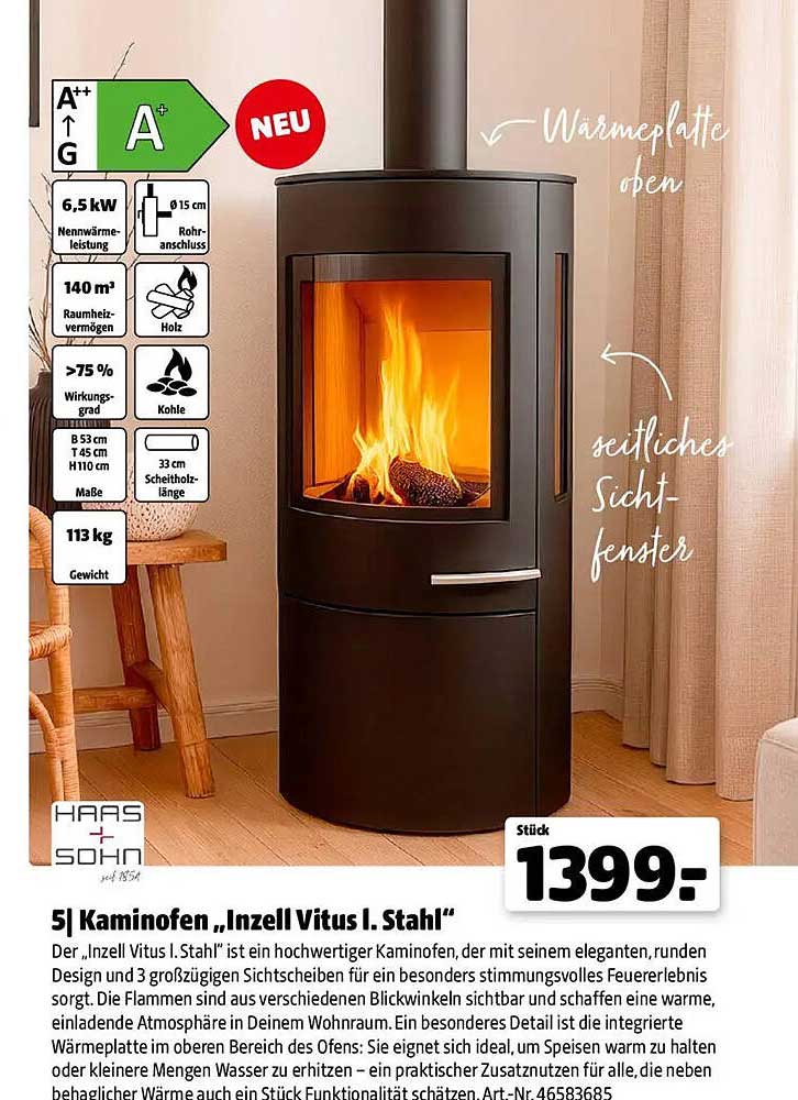 5| Kaminofen „Inzell Vitus I. Stahl“