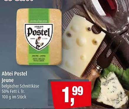 Abtei Postel Junge belgischer Schnittkäse 50% Fett i. Tr. 100 g im Stück