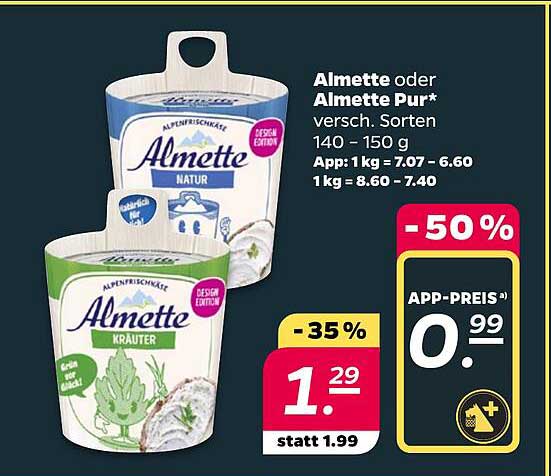 Almette oder Almette Pur* versch. Sorten 140 - 150 g
