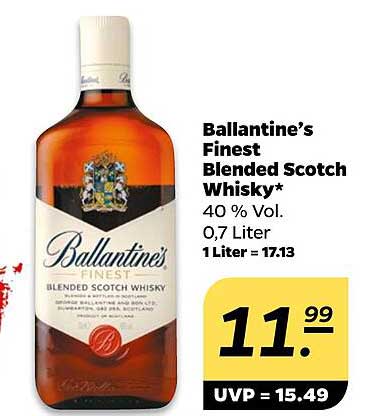Ballantine's Finest Blended Scotch Whisky* 40 % Vol. 0,7 Liter 1 Liter = 17.13
