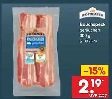 Bauchspeck geräuchert 300 g (7,30 / kg)