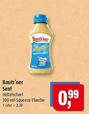Bautz'ner Senf mittelscharf 300-ml-Squeeze-Flasche 1 Liter = 3,30
