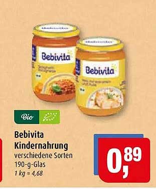 Bebivita Kindernahrung verschiedene Sorten 190-g-Glas 1 kg = 4,68