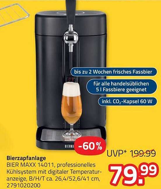 Bierzapfanlage BIER MAXX 14011, professionelles Kühlsystem mit digitaler Temperaturanzeige, B/H/T ca. 26,4/52,6/41 cm, 2791020200