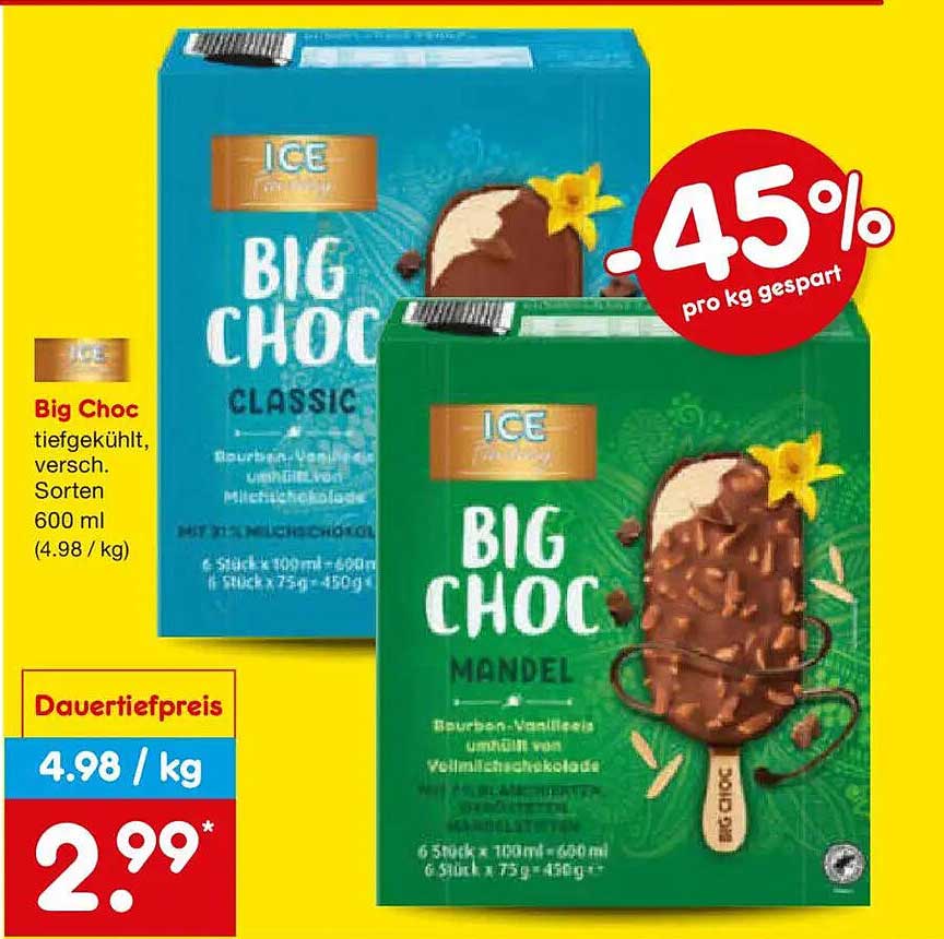 Big Choc tiefgekühlt, versch. Sorten 600 ml