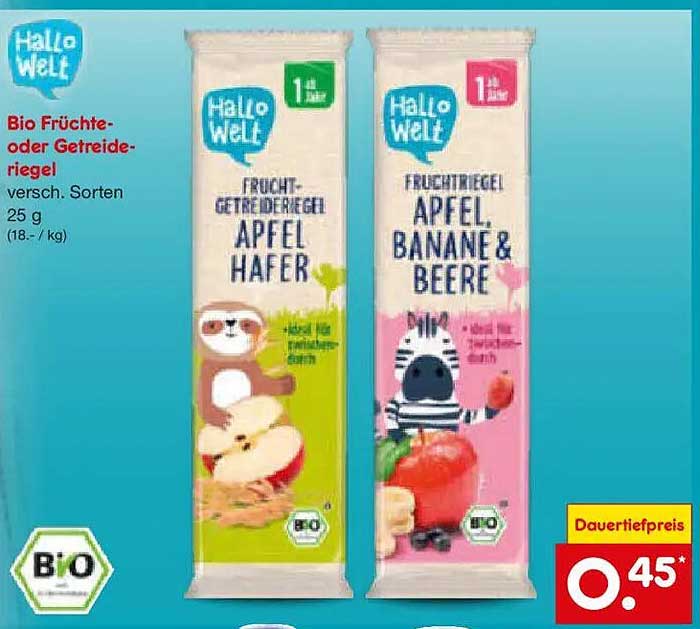 Bio Früchte- oder Getreideriegel versch. Sorten 25 g