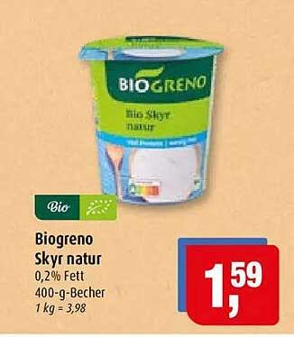 Biogreno Skyr natur 0,2% Fett 400-g-Becher