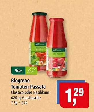 Biogreno Tomaten Passata Classico oder Basilikum 680-g-Glasflasche