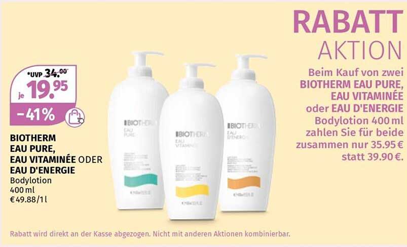 BIOTHERM EAU PURE, EAU VITAMINEE ODER EAU D'ENERGIE Bodylotion 400 ml