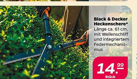 Black & Decker Heckenschere* Länge ca. 61 cm, mit Wellenschliff und integriertem Federmechansimus