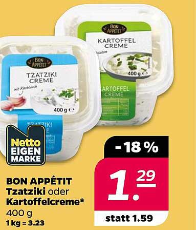 BON APPÉTIT Tzatziki oder Kartoffelcreme* 400 g 1 kg = 3.23