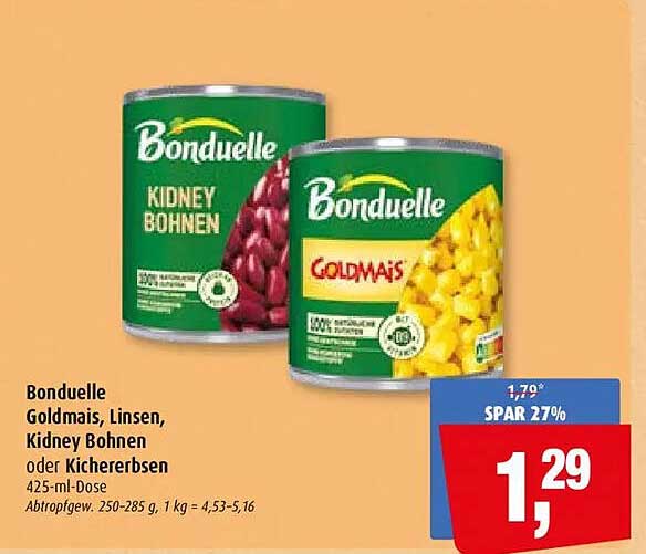 Bonduelle Goldmais, Linsen, Kidney Bohnen oder Kichererbsen 425-ml-Dose