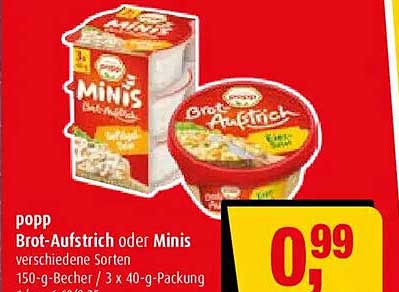 Brot-Aufstrich oder Minis verschiedene Sorten 150-g-Becher / 3 x 40-g-Packung