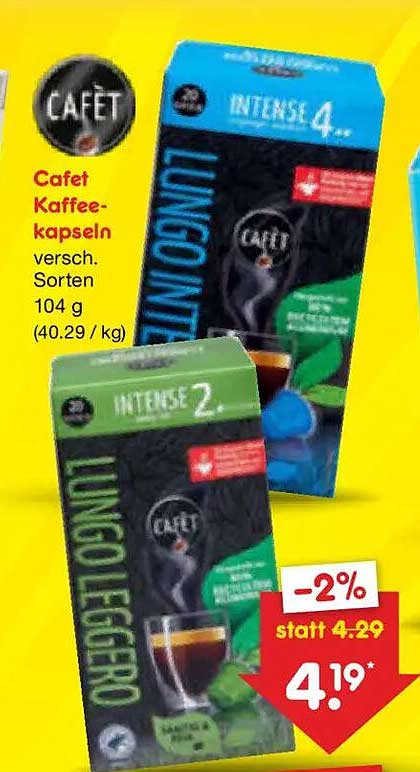 Cafet Kaffee-kapseln versc. Sorten 104 g (40.29 / kg)