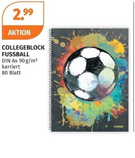 COLLEGEBLOCK FUSSBALL DIN A4 90 g/m² kariert 80 Blatt