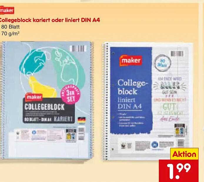 Collegeblock kariert oder liniert DIN A4