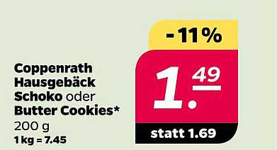 Coppenrath Hausgebäck Schoko oder Butter Cookies* 200 g 1kg = 7.45
