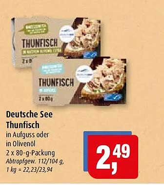 Deutsche See Thunfisch in Aufguss oder in Olivenöl 2 x 80-g-Packung