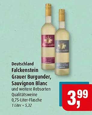Deutschland Falkenstein Grauer Burgunder, Sauvignon Blanc und weitere Rebsorten Qualitätswein 0,75-Liter-Flasche