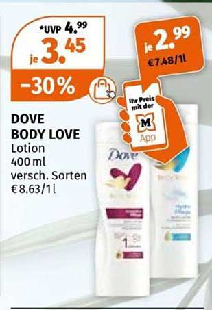 DOVE BODY LOVE Lotion 400 ml versch. Sorten €8.63/1l