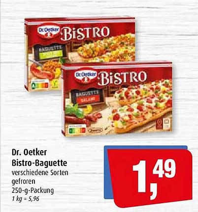 Dr. Oetker Bistro-Baguette verschiedene Sorten gefroren 250-g-Packung 1 kg = 5,96