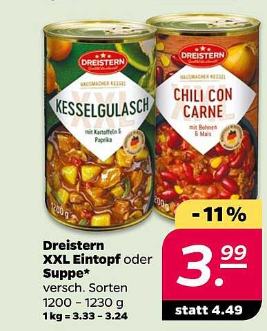 Dreistern XXL Eintopf oder Suppe* versch. Sorten 1200 - 1230 g 1 kg = 3.33 - 3.24