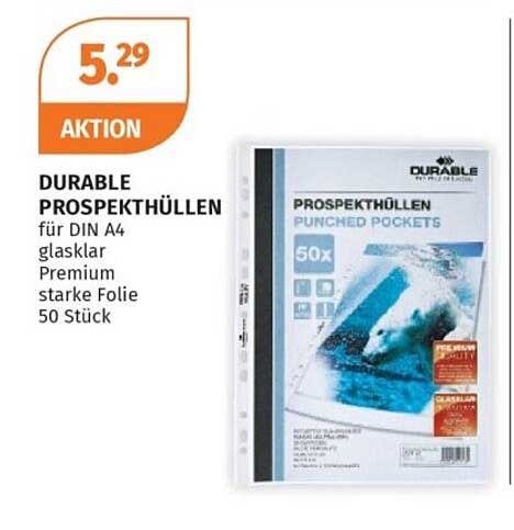 DURABLE PROSPEKTHÜLLEN für DIN A4 glasklar Premium starke Folie 50 Stück