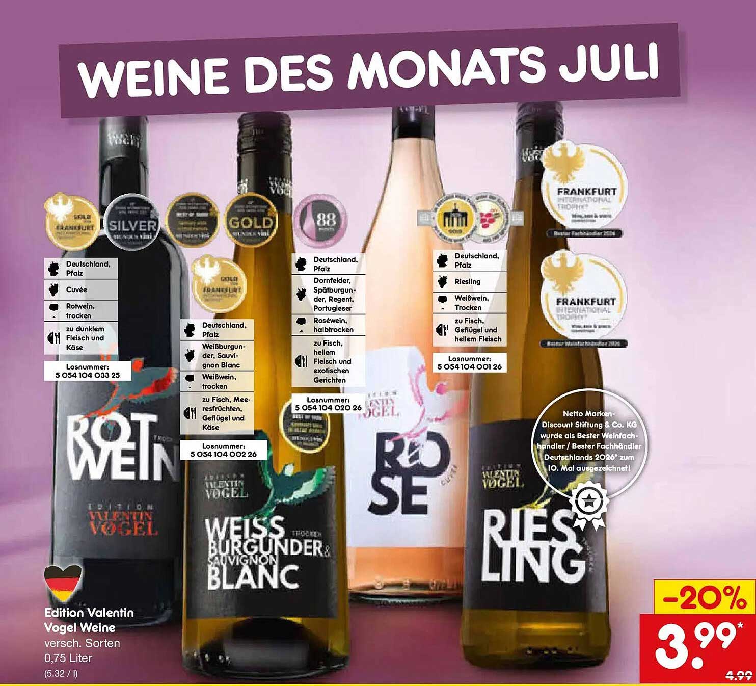 Edition Valentin Vogel Weine versch. Sorten 0,75 Liter