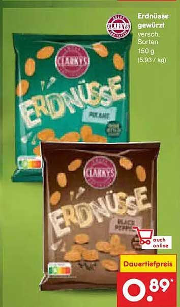 Erdnüsse gewürzt versch. Sorten 150 g (5.93 / kg)
