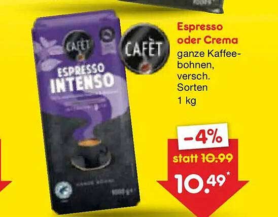 Espresso oder Crema ganze Kaffeebohnen, versch. Sorten 1 kg