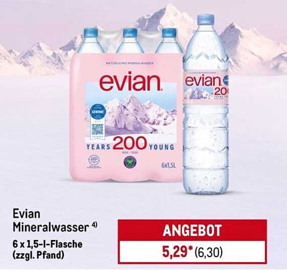 Evian Mineralwasser 4) 6 x 1,5-l-Flasche (zzgl. Pfand)
