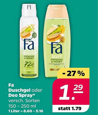 Fa Duschgel oder Deo Spray* versch. Sorten 150 - 250 ml 1 Liter = 8.60 - 5.16