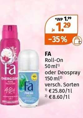 FA Roll-On 50 ml¹) oder Deospray 150 ml²) versch. Sorten