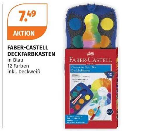 FABER-CASTELL DECKFARBKASTEN in Blau 12 Farben inkl. Deckweiß