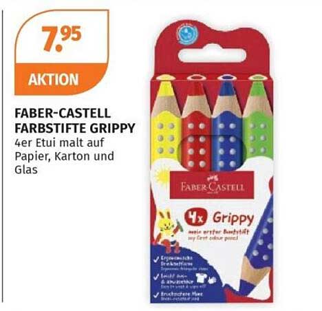 FABER-CASTELL FARBSTIFTE GRIPPY 4er Etui malt auf Papier, Karton und Glas