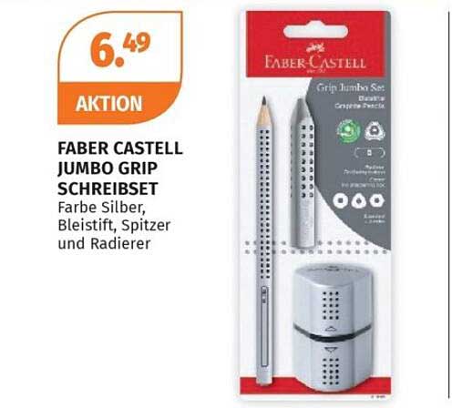 FABER CASTELL JUMBO GRIP SCHREIBSET Farbe Silber, Bleistift, Spitzer und Radierer