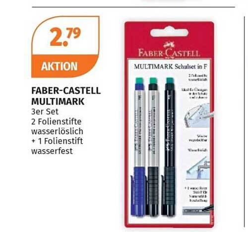 FABER-CASTELL MULTIMARK 3er Set 2 Folienstifte wasserlöslich + 1 Folienstift wasserfest