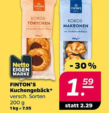 FINTON’s Kuchengebäck* versch. Sorten 200 g 1 kg = 7.95