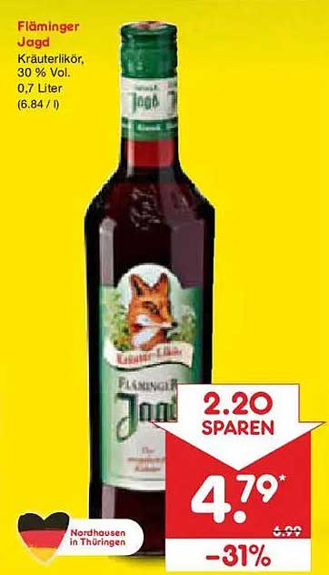 Fläminger Jagd Kräuterlikör, 30 % Vol. 0,7 Liter