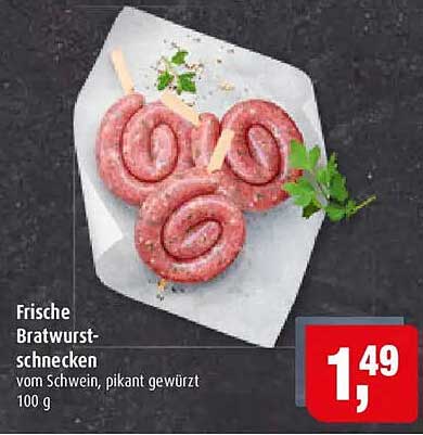 Frische Bratwurstschnecken vom Schwein, pikant gewürzt 100 g